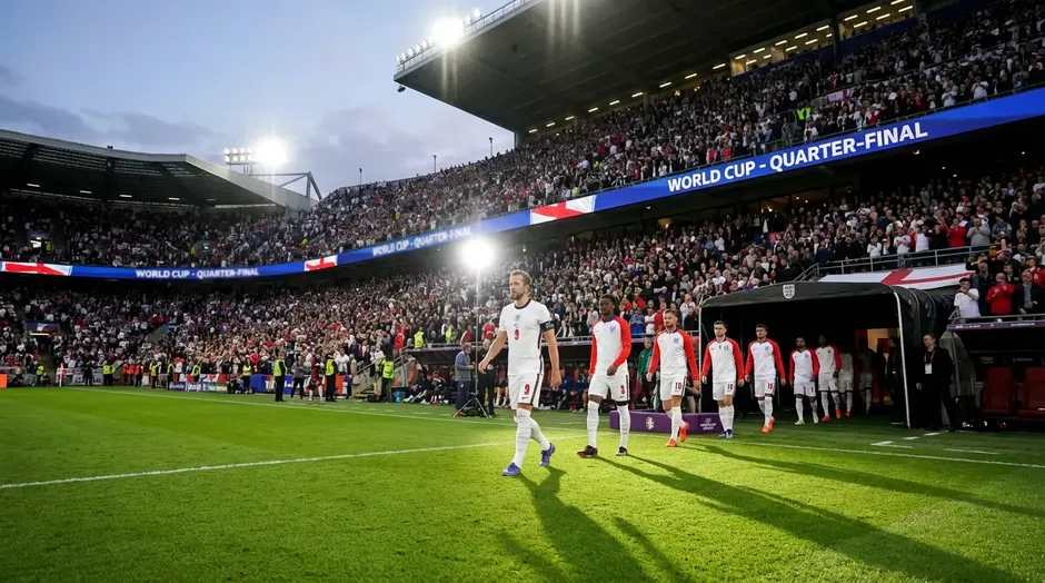 Anglická reprezentace nastupuje k zápasu na Mistrovství světa