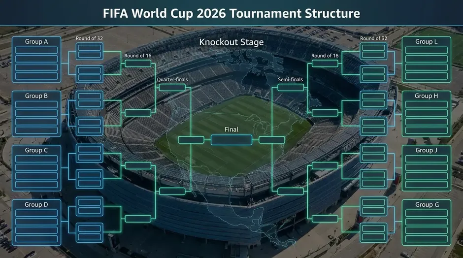 Schéma nového formátu Mistrovství světa 2026 s 48 týmy a 12 skupinami