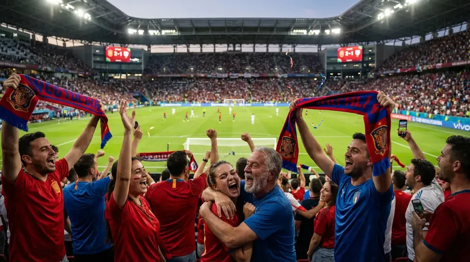 Fanoušci sledují zápas na moderním stadionu během mistrovství světa