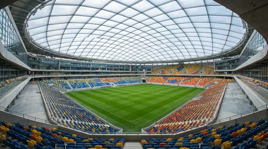 SoFi Stadium v Los Angeles s charakteristickou průsvitnou střechou